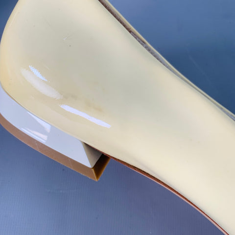 GUCCI Vintage Size 10 Vernice Beige Red Blue Patent Leather Web Bamboo Buckle Flats