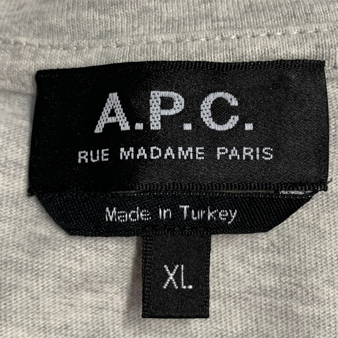 A.P.C. Size XL Heather Grey Orange Cotton Logo Crew Neck T-shirt