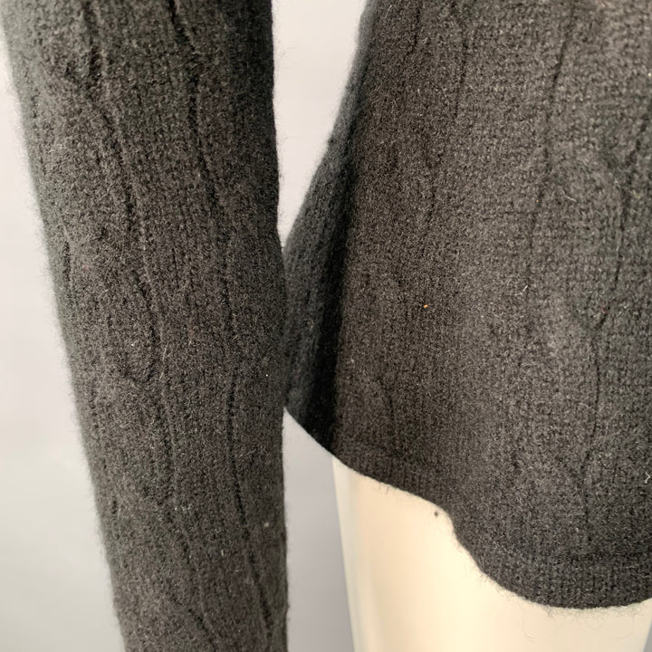 RALPH LAUREN Size S Black Cashmere Cable Knit Flared Hem V-Neck Sweater