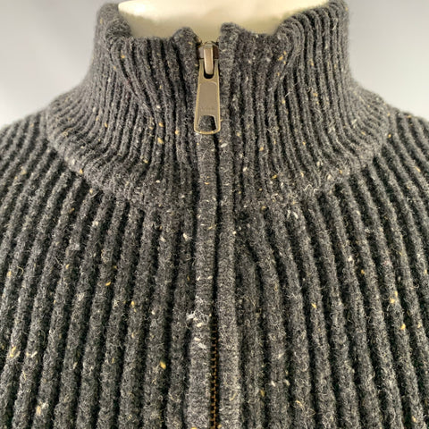 Pull zippé en laine côtelée CREEP taille L noir et gris