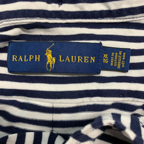 RALPH LAUREN Taille XL Polo à manches courtes en coton à rayures blanches marine
