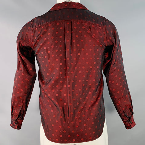 COMME des GARCONS Size XS Red Abstract Floral Cupro One Pocket Long Sleeve Shirt