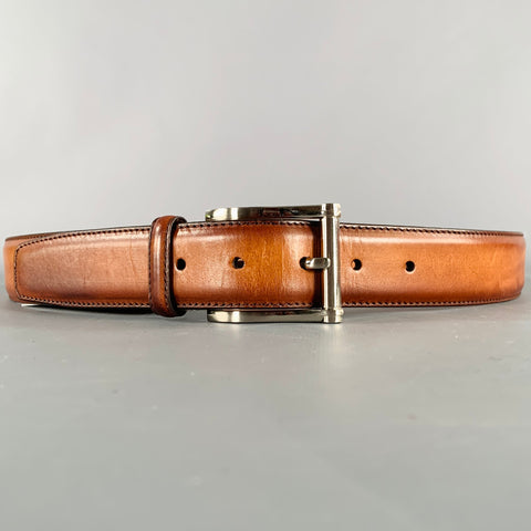 MAGNANNI Size 36 Tan Silver Burnished Leather Belt