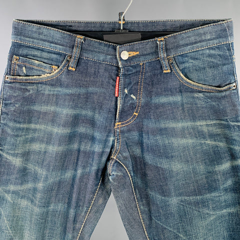 DSQUARED2 Size 30 Blue Distressed Contrast Stitch Jeans