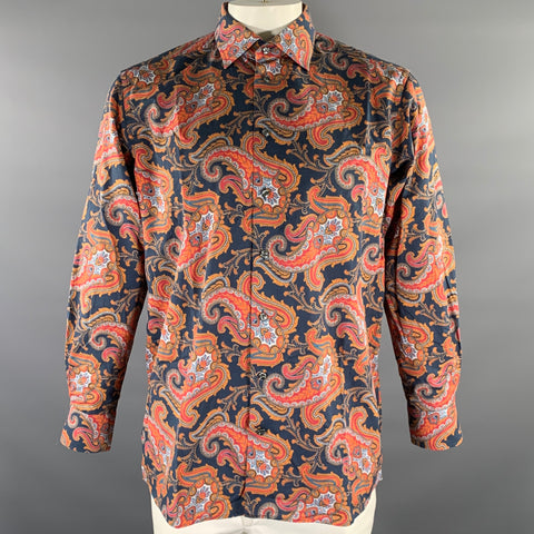 Chemise à manches longues ETON, taille XL, motifs cachemire, bleu marine et orange