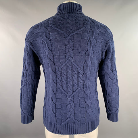 ETRO Size S Navy Cable Knit Wool Blend Turtleneck Sweater