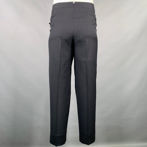 TOM FORD Size 38 Black Navy Checkered Wool Blend Flat Front Dress Pants
