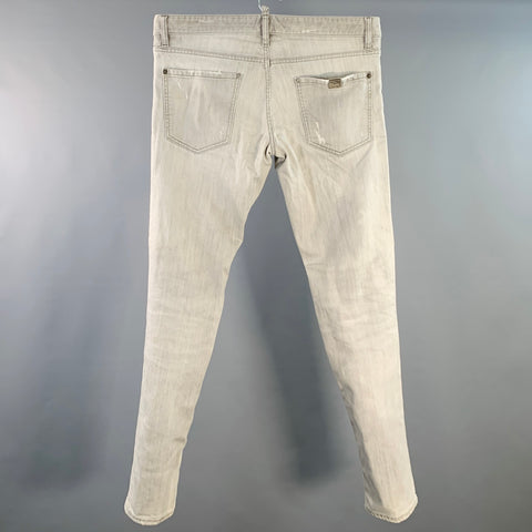 DSQUARED2 Size 36 Grey Distressed Cotton Blend Slim Cut Jeans