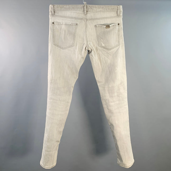 DSQUARED2 Size 36 Grey Distressed Cotton Blend Slim Cut Jeans