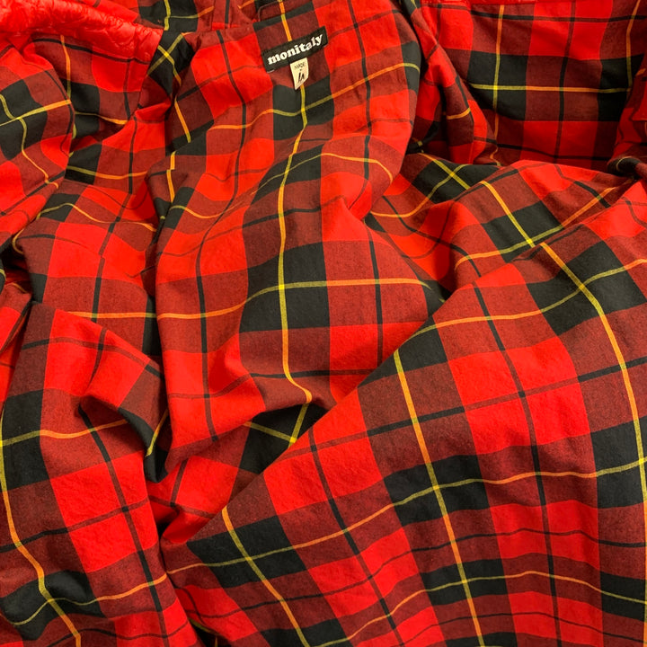 MONITALY Size L Red Quilted Nylon Hooded Buckle Clasp Coat