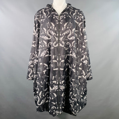 MARCELO BURLON Size M Black Grey Snake Polyamide Oversized Hooded Raincoat