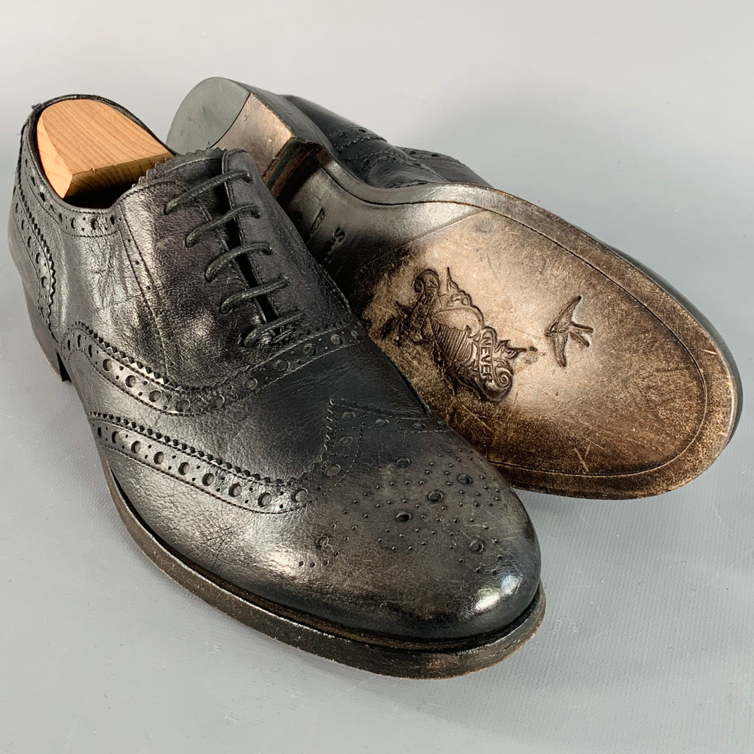 PAUL SMITH Size 10.5 Black Distressed Leather Wingtip Lace-Up Shoes