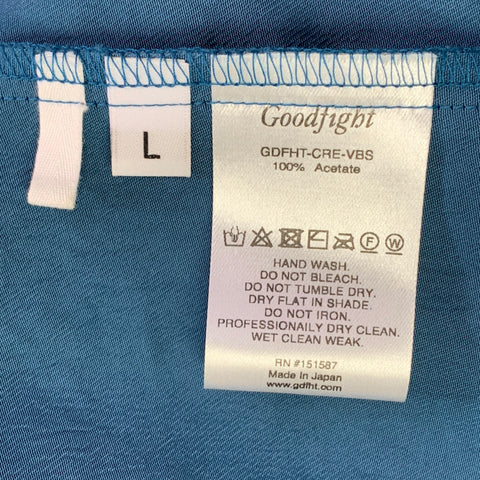 GOODFIGHT Size L Blue Grey Venus Fly Trap Embroidery Satin Camp Short Sleeve Shirt