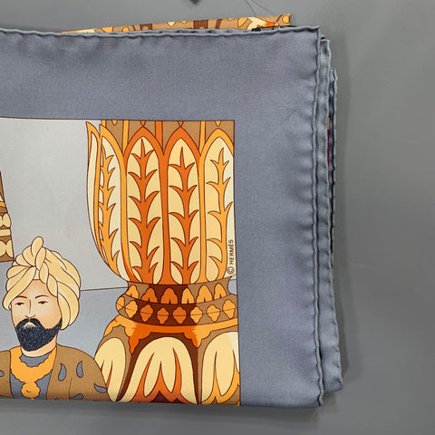 HERMES Grey Multi-Color Print Silk Scarves