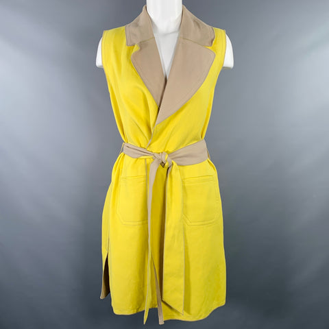 PER SE Size 4 Yellow Beige Cotton Blend Two Tone Reversible Long Vest