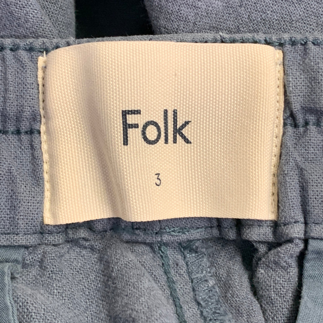 FOLK Size L Blue Grey Linen Cotton Tapered Drawstring Casual Pants