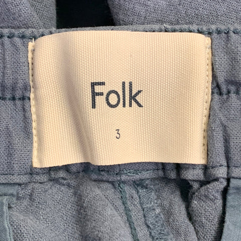 FOLK Size L Blue Grey Linen Cotton Tapered Drawstring Casual Pants