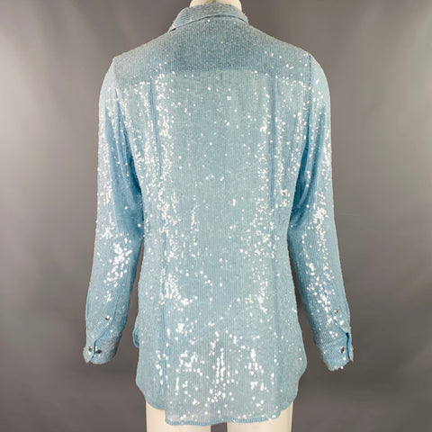 DRIES VAN NOTEN FW22 Size M Blue Light Blue Sequined Viscose Long Sleeve Shirt