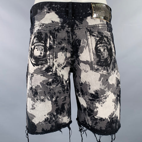 BILLIONAIRE BOYS CLUB Size 34 Black Grey Paint Splatter Raw Edge Shorts