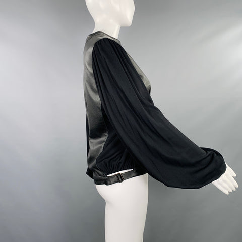 EMMA COOK Size 8 Black Leather Viscose Blend Long Sleeve Dress Top