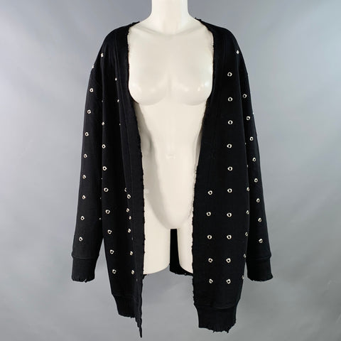 RtA Size M Black Silver Cotton Grommets Distressed Open Front Cardigan