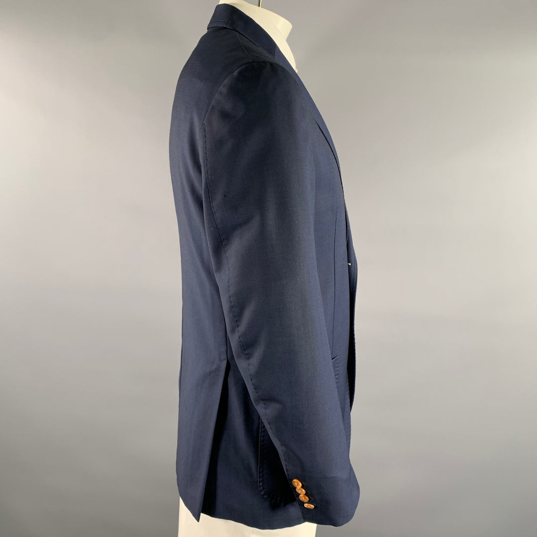 LUCIANO BARBERA Chest Size 44 Navy Basketweave Wool Blend Sport Coat