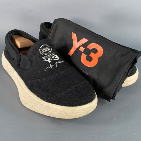 Y-3 2018 Size 11 Tangutsu Black White Logo Canvas Slip On Sneakers