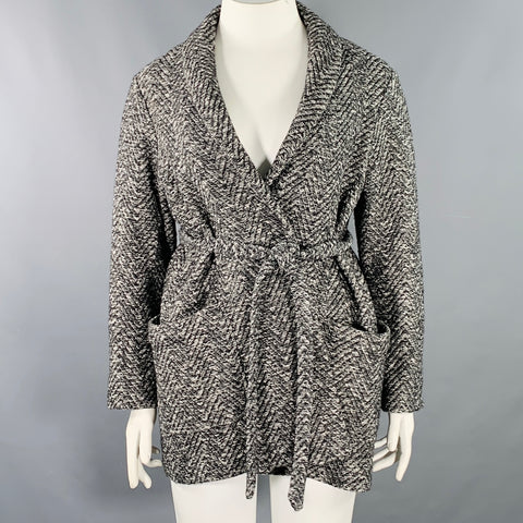 BILLY REID Size L Grey Black Wool Cotton Herringbone Belted Jacket