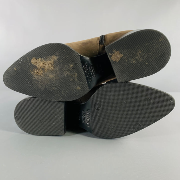 VINCE Size 7.5 Grey Brown Suede Chunky Heel Boots