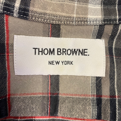 THOM BROWNE Size L Grey Taupe Plaid Cotton One pocket Long Sleeve Shirt