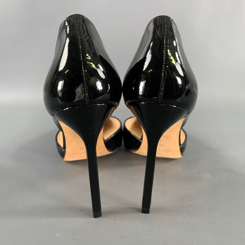 MANOLO BLAHNIK Size 9.5 Black Patent Leather Two Tone Pointed Toe Pumps