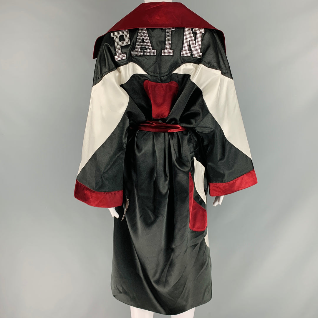 MISBHV Size S Black Burgundy Polyamide Blend Color Block Robe Coat