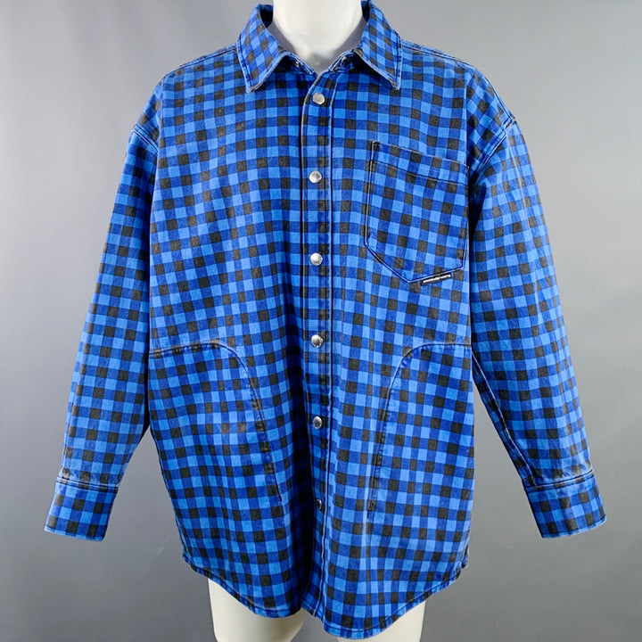 ALEXANDER WANG Size S Blue Black Checkered Cotton Oversized Shirt Jacket