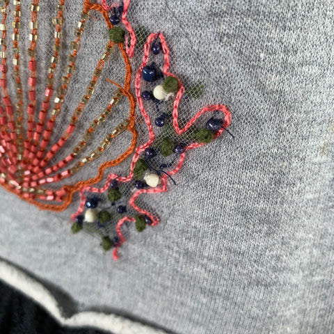 RED VALENTINO Size XS Grey Black Cotton Embroidered Sweatshirt Dress