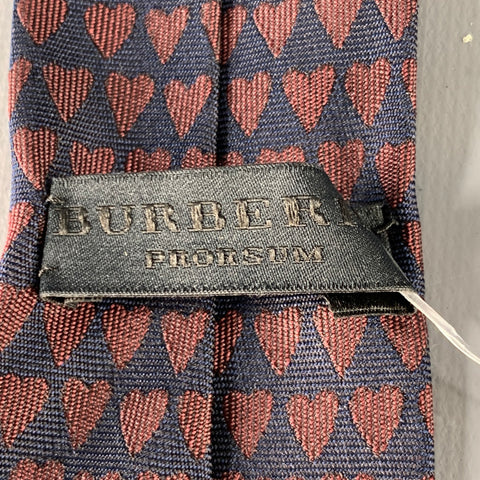 BURBERRY Navy Brown Heart Silk Skinny Tie