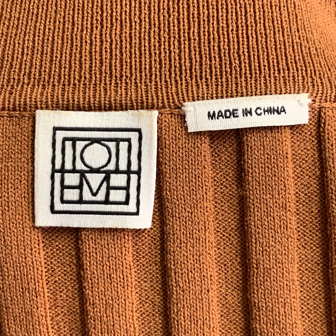 TOTEME Size L Copper Rayon Blend Rib Knit Open Collar Pullover