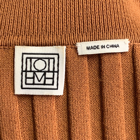 TOTEME Size L Copper Rayon Blend Rib Knit Open Collar Pullover