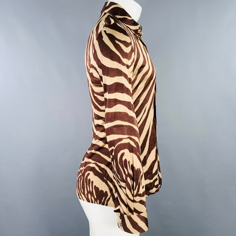 DOLCE & GABBANA Size 36 Tan Brown Animal Print Silk Long Sleeve Shirt