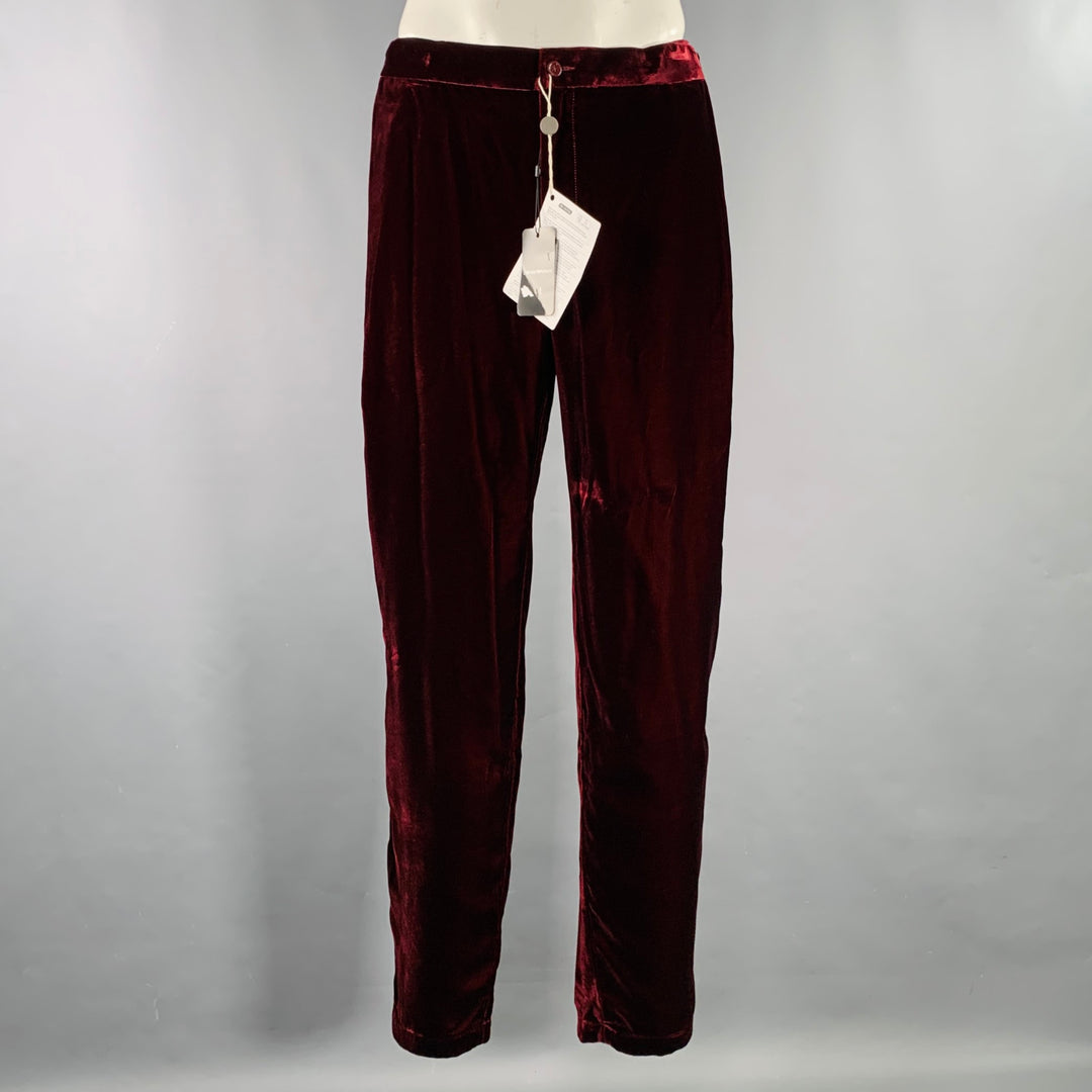 EMPORIO ARMANI Size 36 Burgundy Velvet Viscose Blend Zip Fly Dress Pants   Sui Generis Designer Consignment