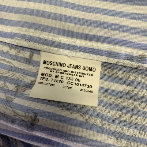 MOSCHINO JEANS Size L Blue Black White Stripe Cotton Long Sleeve Shirt