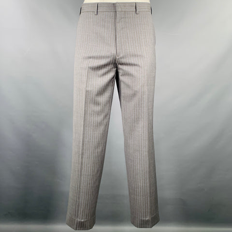 SAKS FIFTH AVENUE Size 44 Grey Blue Stripe Wool Silk Notch Lapel Suit