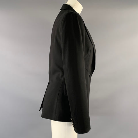 DOLCE & GABBANA Size 6 Black Wool Blend Leopard Blazer Jacket (Indoor) / Blazer