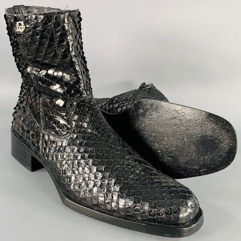 GIANNI VERSACE Pointure 38 Bottines en cuir de python noir à fermeture éclair latérale