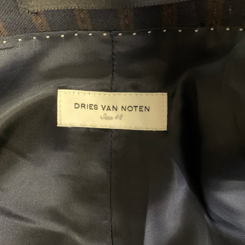 DRIES VAN NOTEN Chest Size 38 Navy Brown Stripe Wool Blend 31 30 Suit