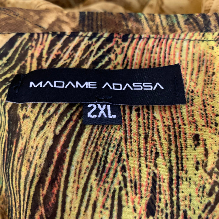 MADAME ADASSA Size XXL Yellow Brown Chiffon Peacock Long Sleeve Ankle Dress