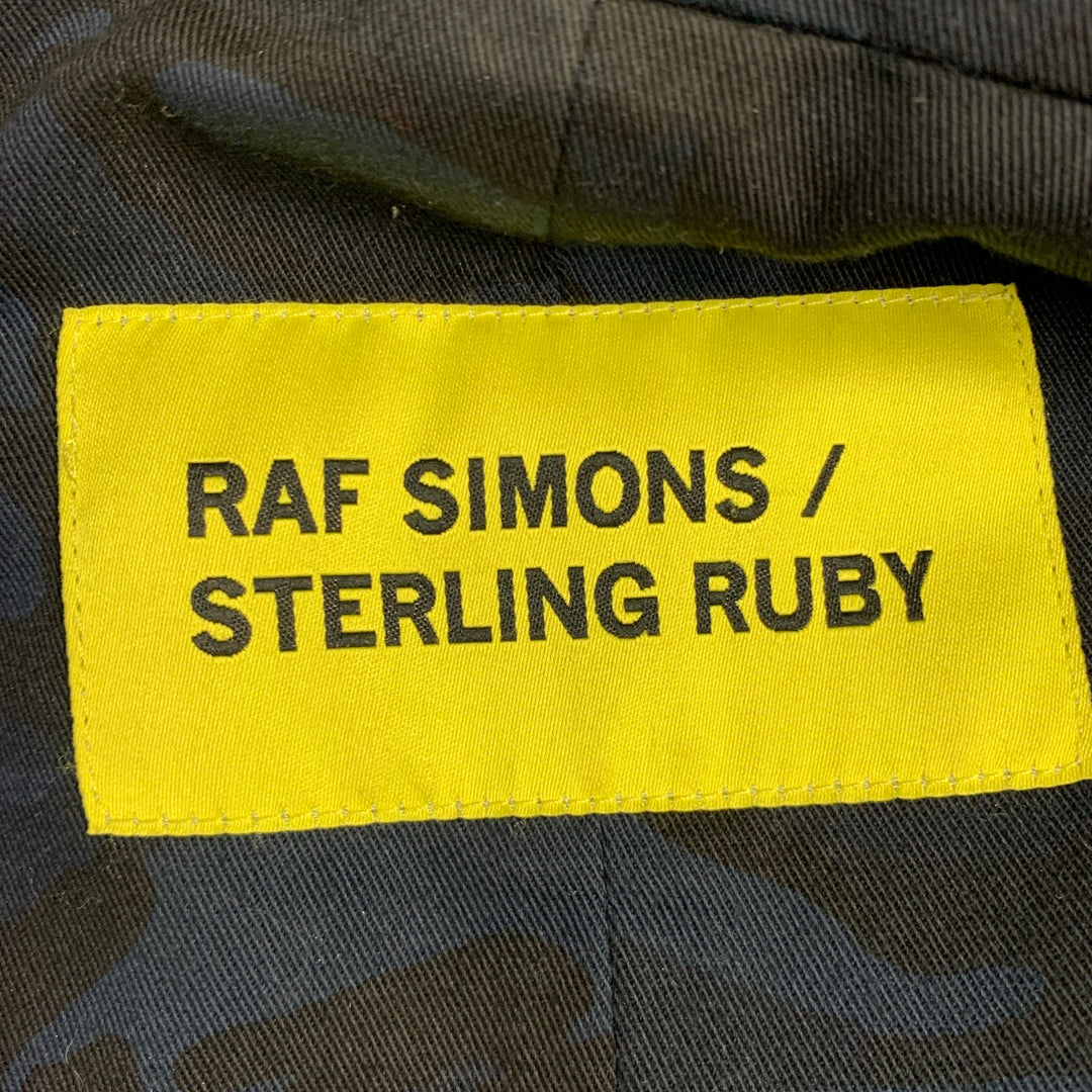 RAF SIMONS Size 42 Navy Black Camo Cotton Hooded Coat