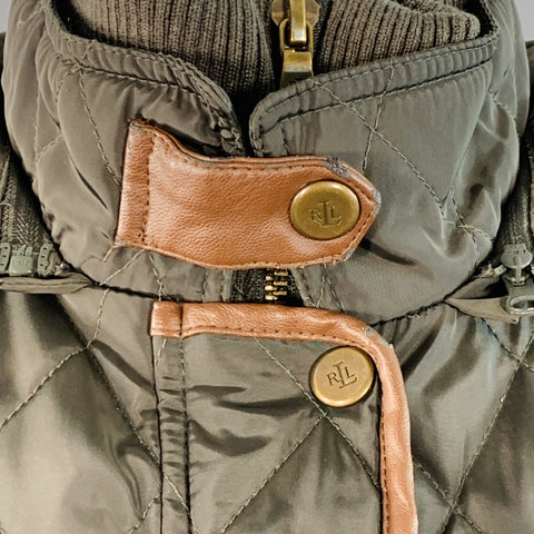 LAUREN by RALPH LAUREN Size XS Green Brown Polyester Quilted Hooded Coat
