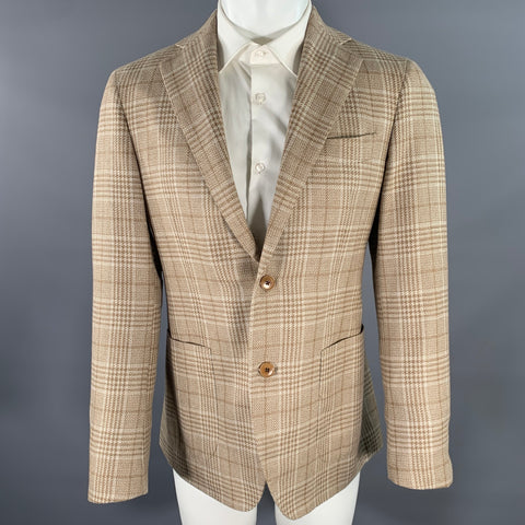 ATELIER MUNRO Size 38 Tan Off White Plaid Check Notch Lapel Sport Coat