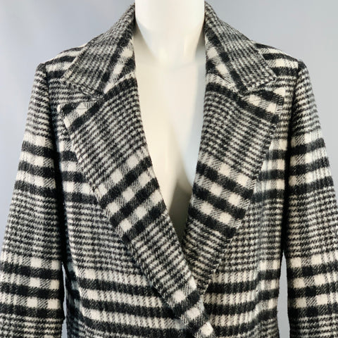 ALLSAINTS Size 6 Ensley Check Black Grey Wool Blend Plaid Double Breasted Coat