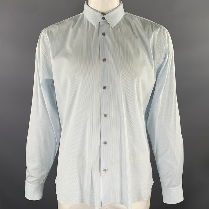 JIL SANDER Size L Blue White Pinstripe Cotton Blend Long Sleeve Shirt